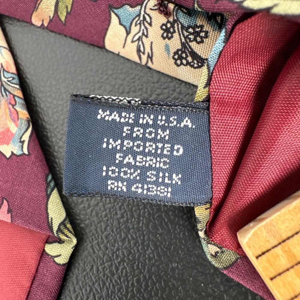 Polo Ralph Lauren Mens Silk Tie Burgundy Floral Paisley Hand Made USA 3.75 Wide - Picture 3 of 6